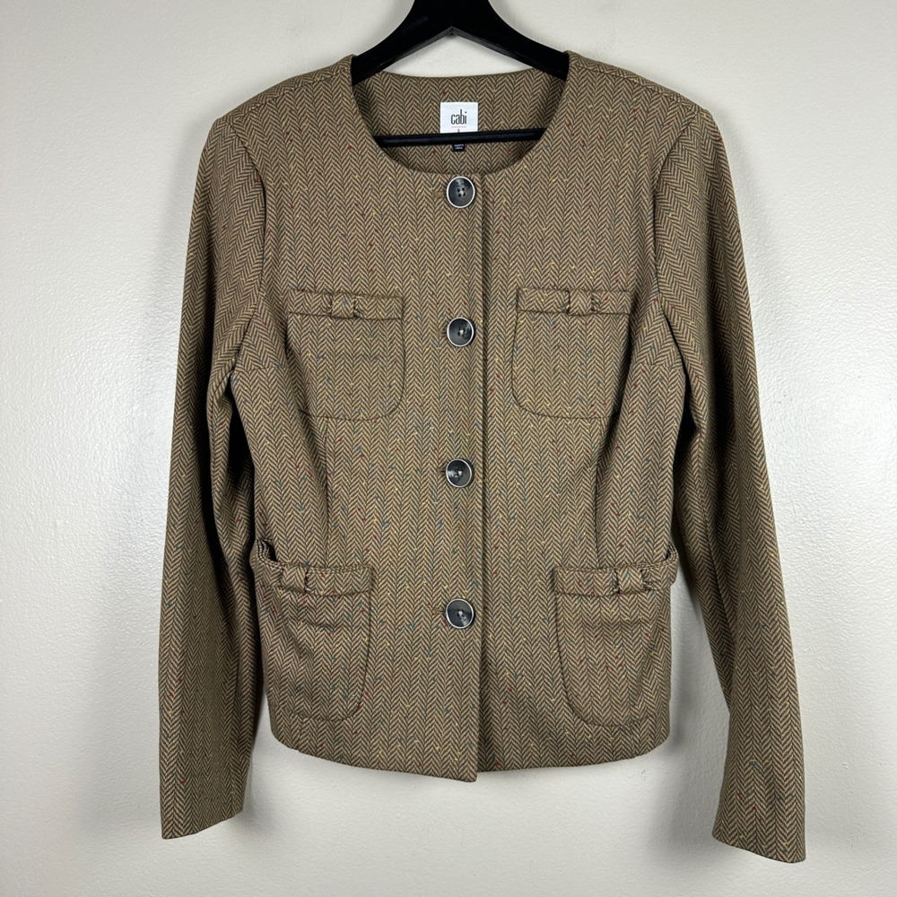 Cabi Women's Small Blazer Brown Herringbone Confetti Button Front Office Formal